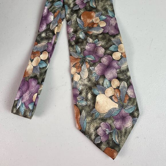 Christian Dior Monsieur 100% Silk Neck Tie Spring Flowers Fruit Green Purple - Picture 2 of 7